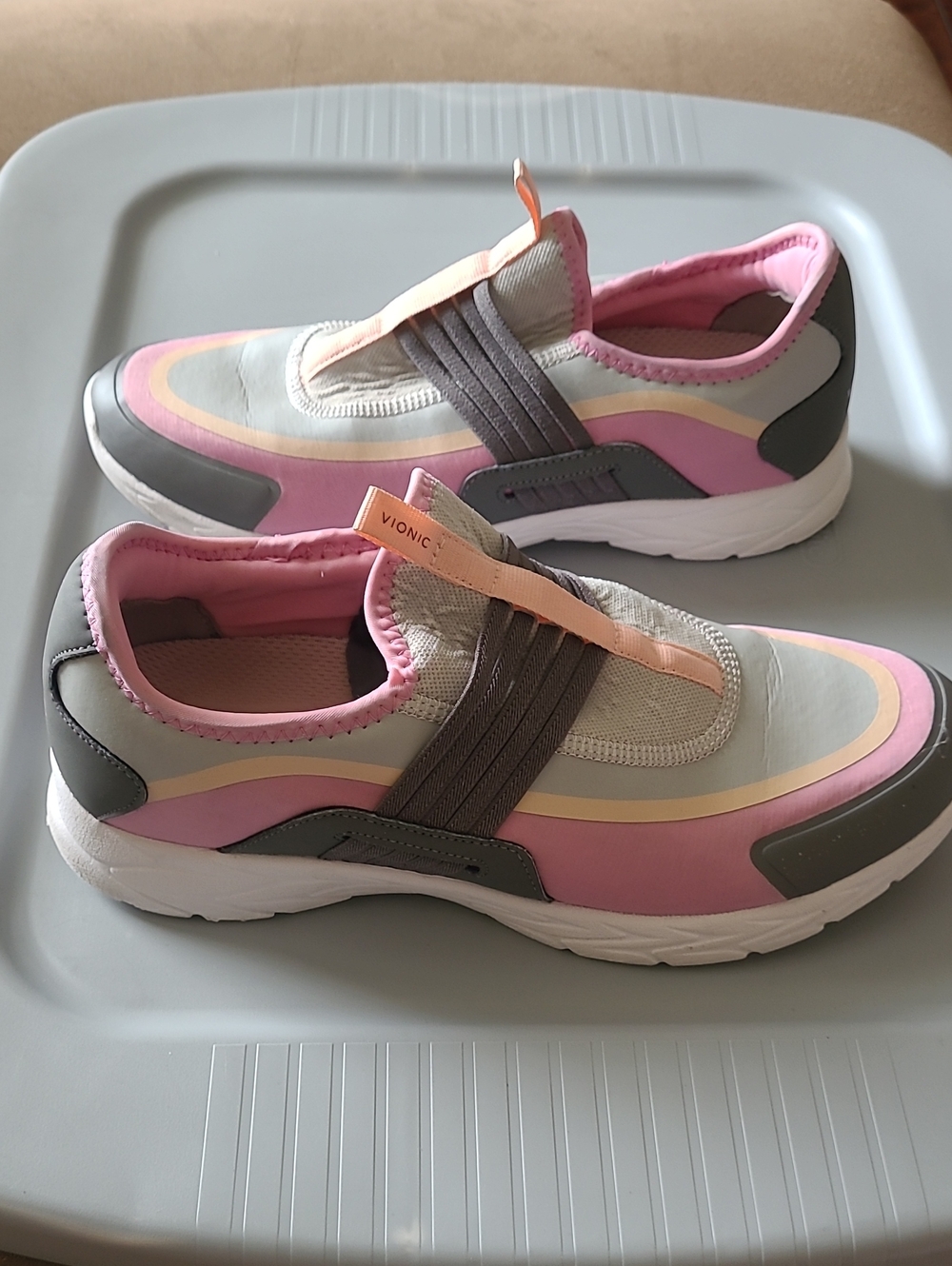 Vionic Slip-On Athletic Sneakers in Pink, Gray & Cream Size 10 - Picture 3 of 13